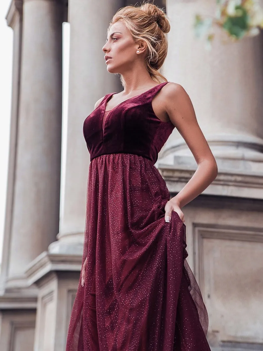 A-Line Maxi Long Velvet Prom Party Dresses for Women