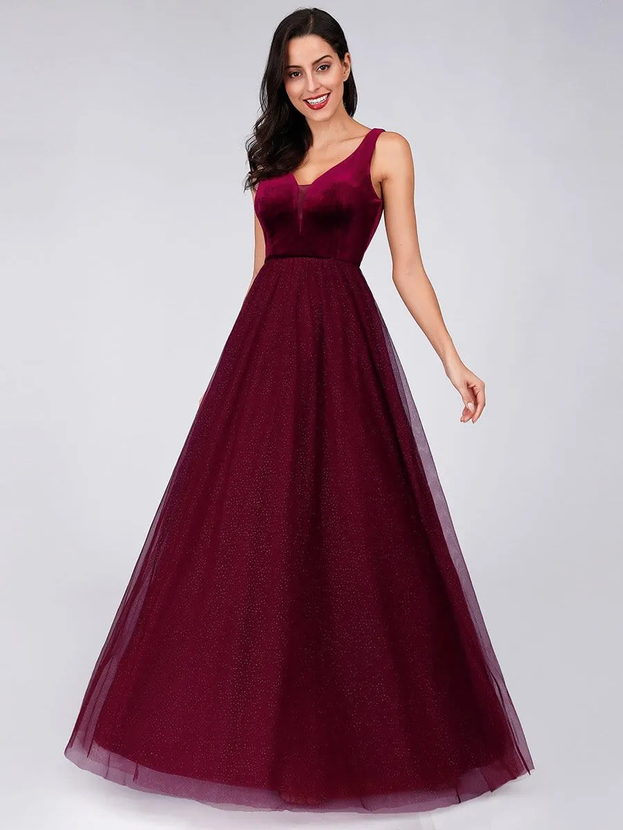 A-Line Maxi Long Velvet Prom Party Dresses for Women