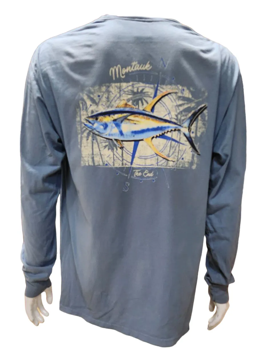 Adult Unisex Wild West Tuna and Compass Screen Printed Long Sleeve T-Shirt