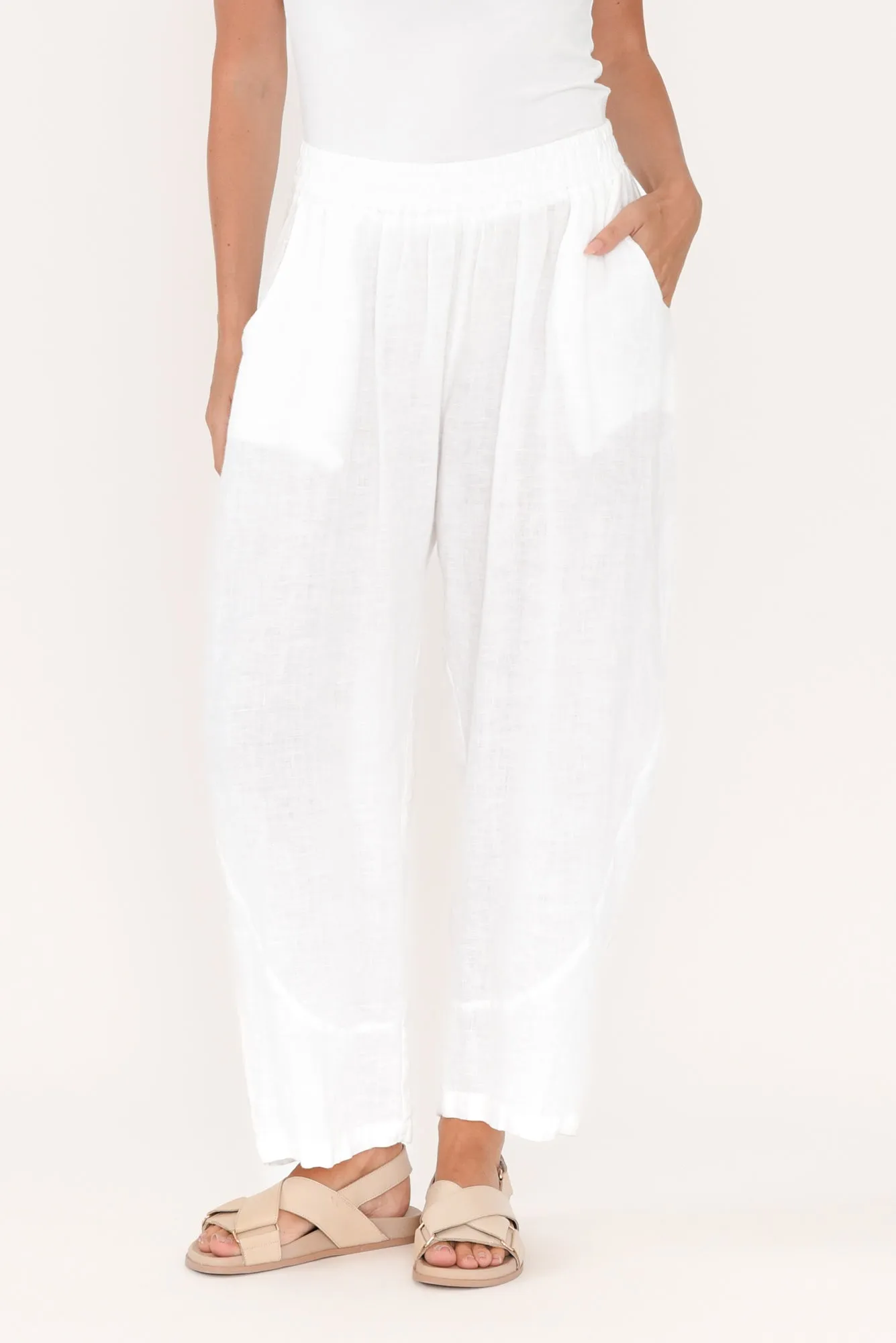 Ataya White Linen Pants