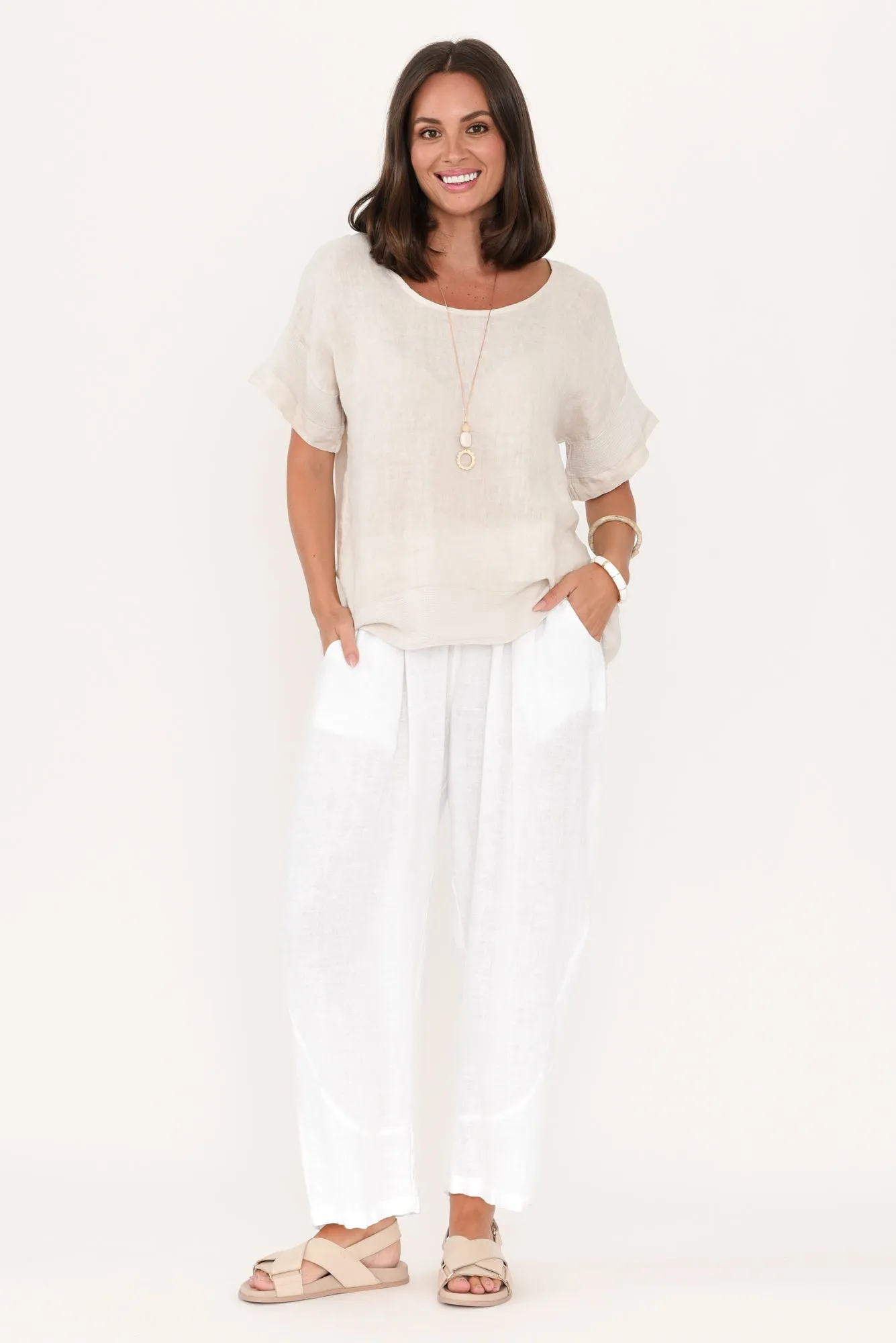 Ataya White Linen Pants