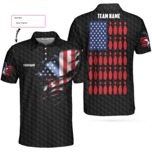 Black American Flag Bowling Custom Polo Shirt, Personalized American Flag Bowling Shirt For Bowling Fans Coolspod