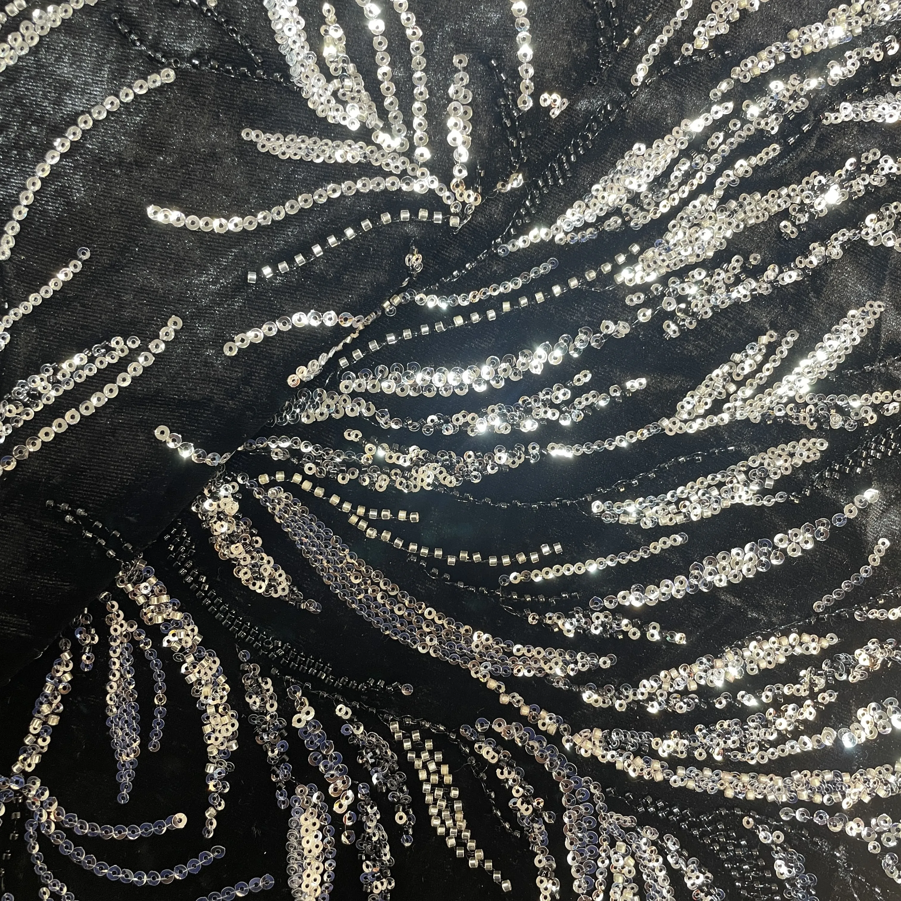 Black Sequins Cutdana Embroidery Velvet Fabric 19983