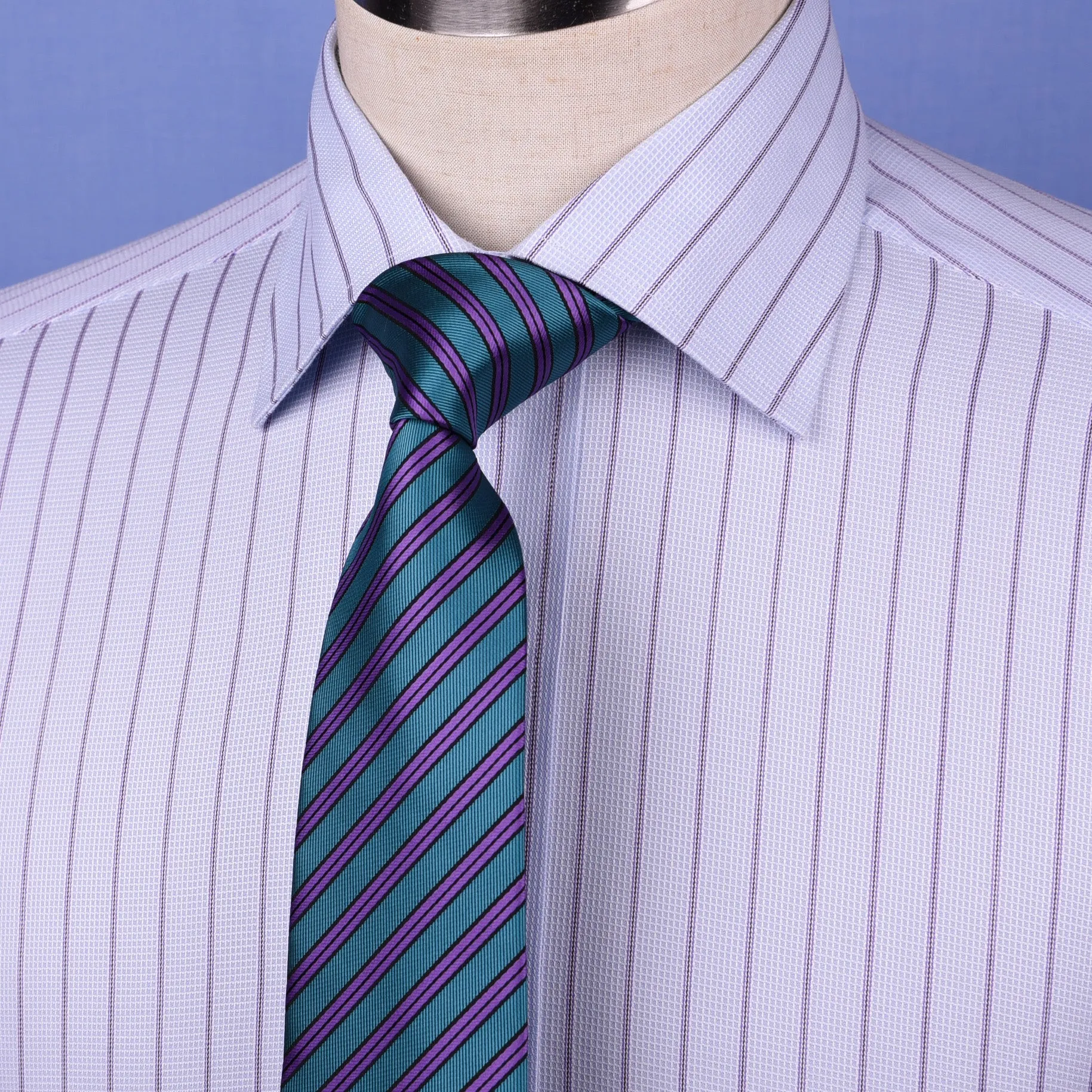 Blue Striped Dress Shirt Formal Business Designer Stripes Stylish Fashion Single Cuff