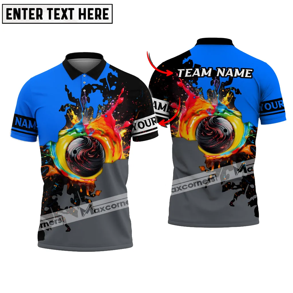 Bowling Ball Painting Multicolor Option Customized Name & Team Name 3D Polo Shirt, Gift for Bowling Players Team