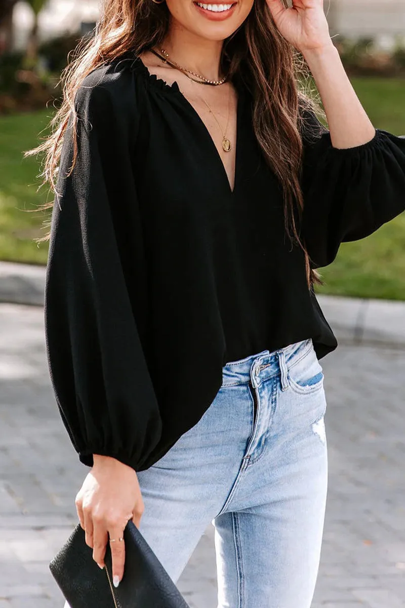 Casual Simplicity Solid V Neck Tops