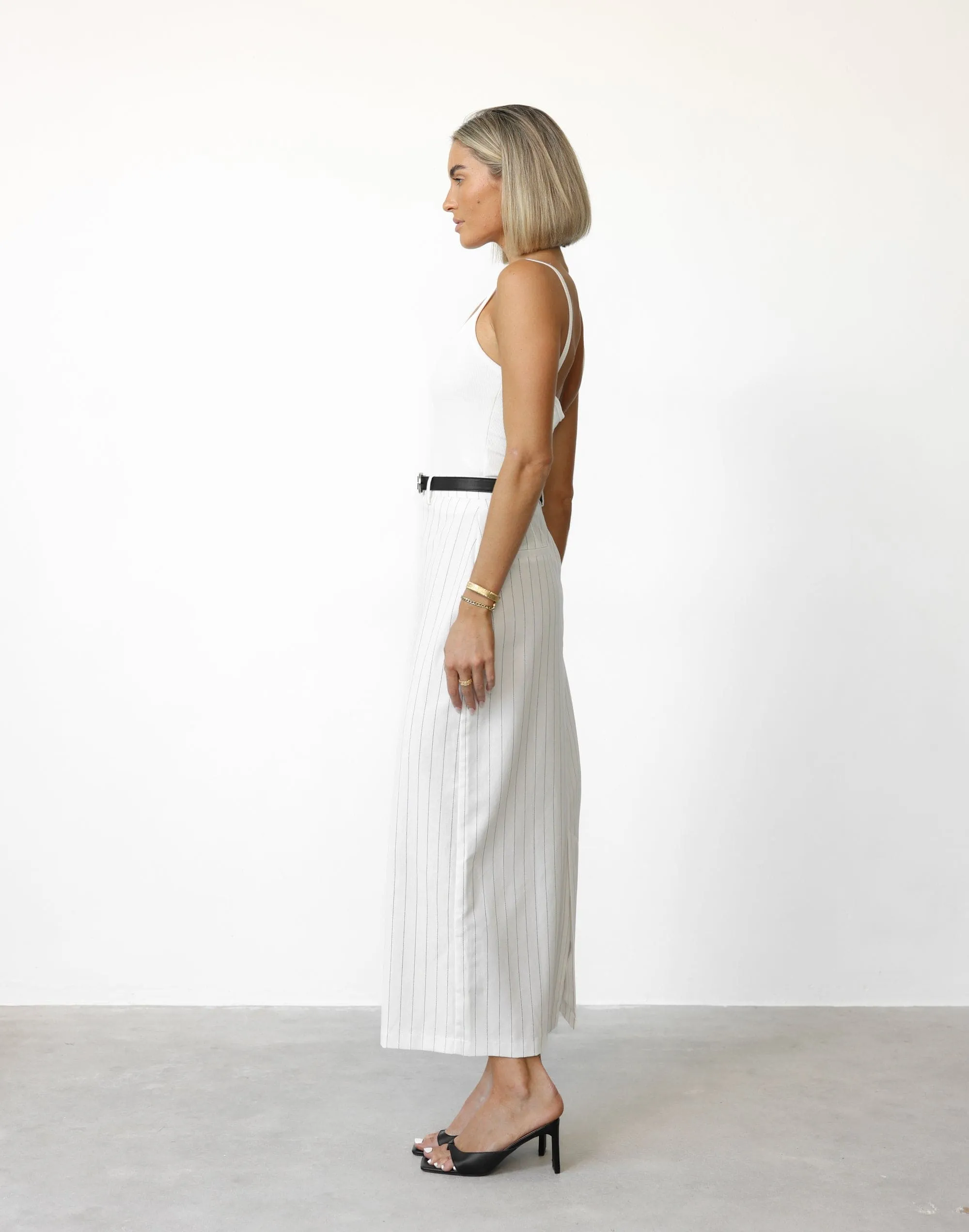 Charlie Maxi Skirt (White Pinstripe)