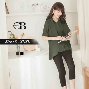 CHIFFON DIP HEM BUTTONN TOPS