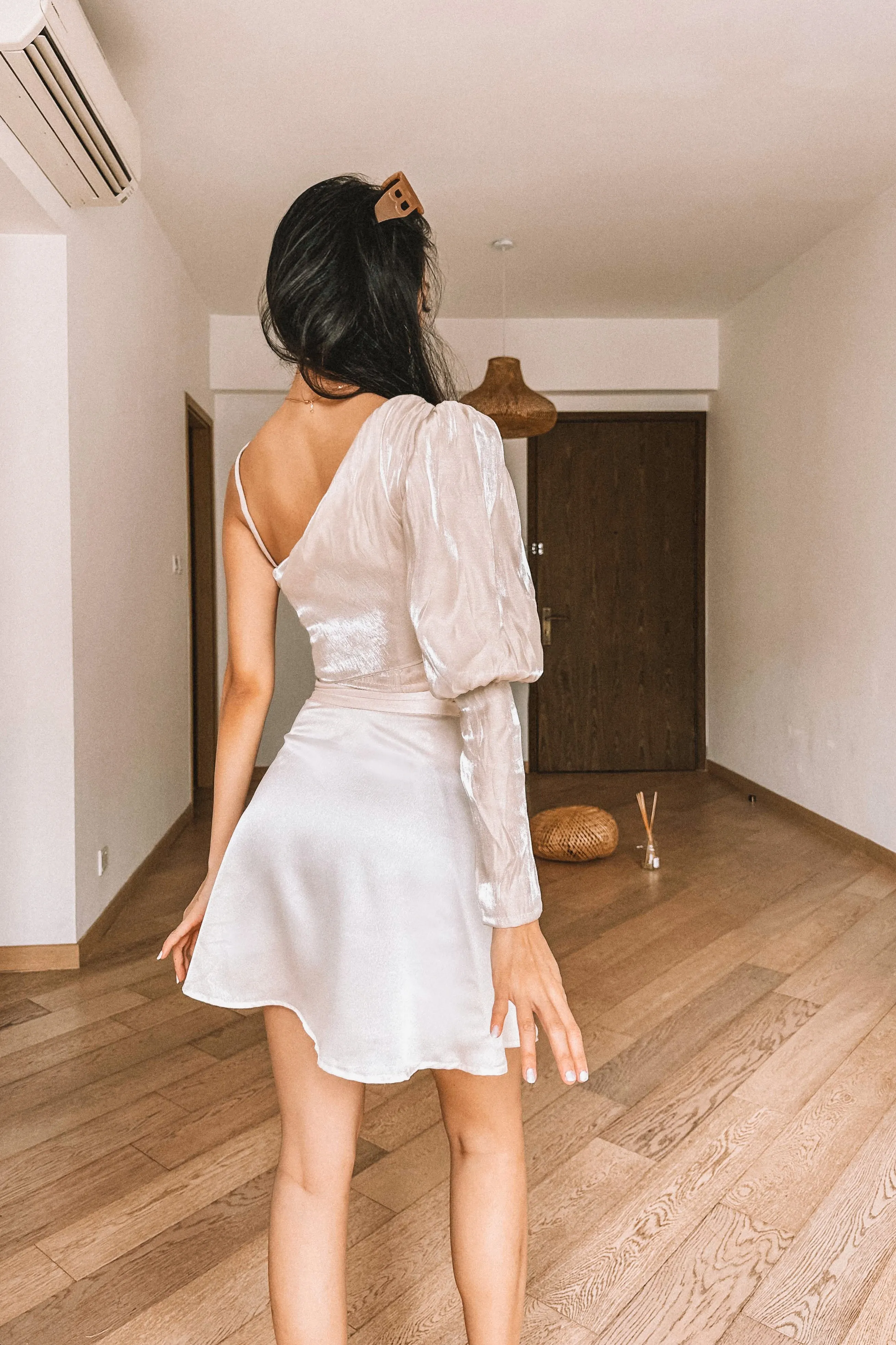 Ciche Satin Flare Mini Skirt in Cream