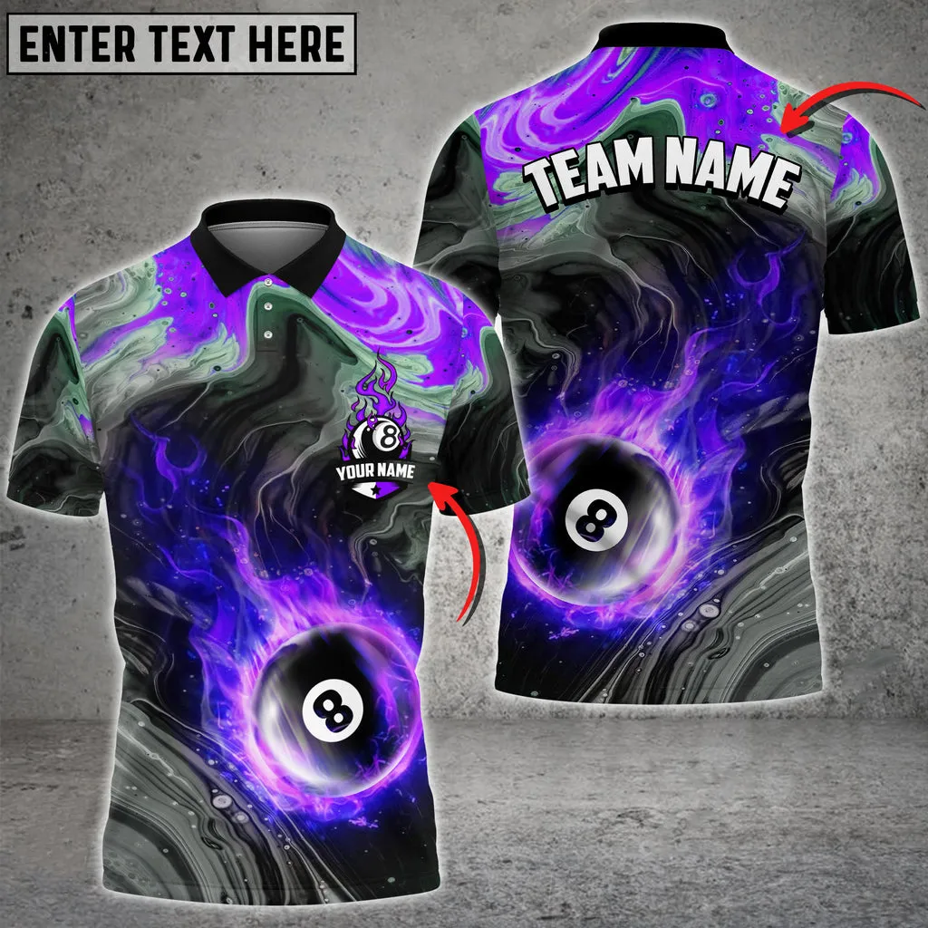 Coolspod Billiards 8 Ball Fire Watercolor Personalized Name, Team Name Multi Color Polo Shirt