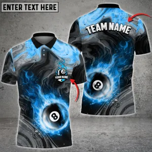 Coolspod Billiards 8 Ball Fire Watercolor Personalized Name, Team Name Multi Color Polo Shirt