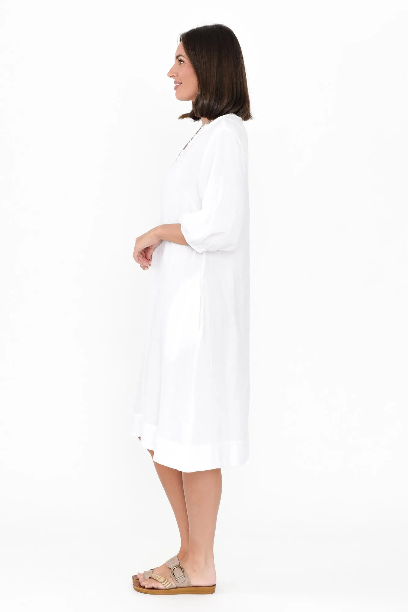 Cordelia White Cotton Cheesecloth Pocket Dress