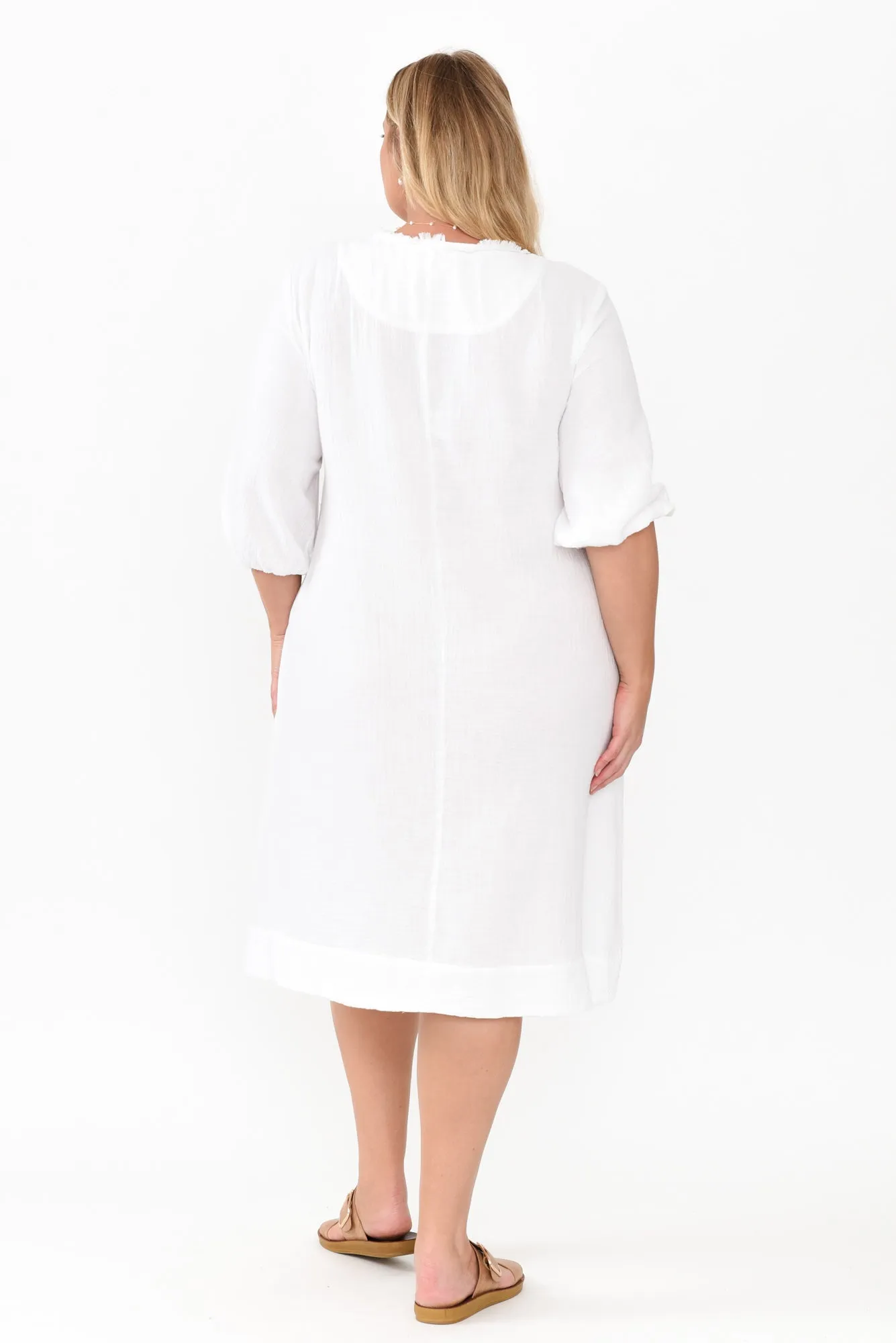 Cordelia White Cotton Cheesecloth Pocket Dress