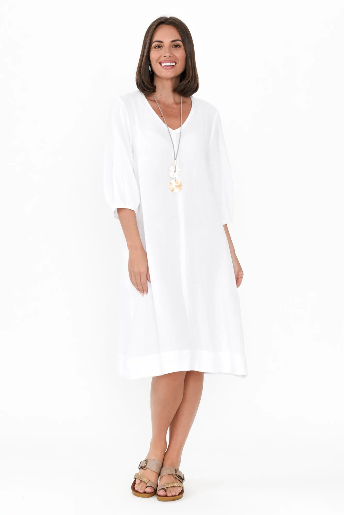 Cordelia White Cotton Cheesecloth Pocket Dress