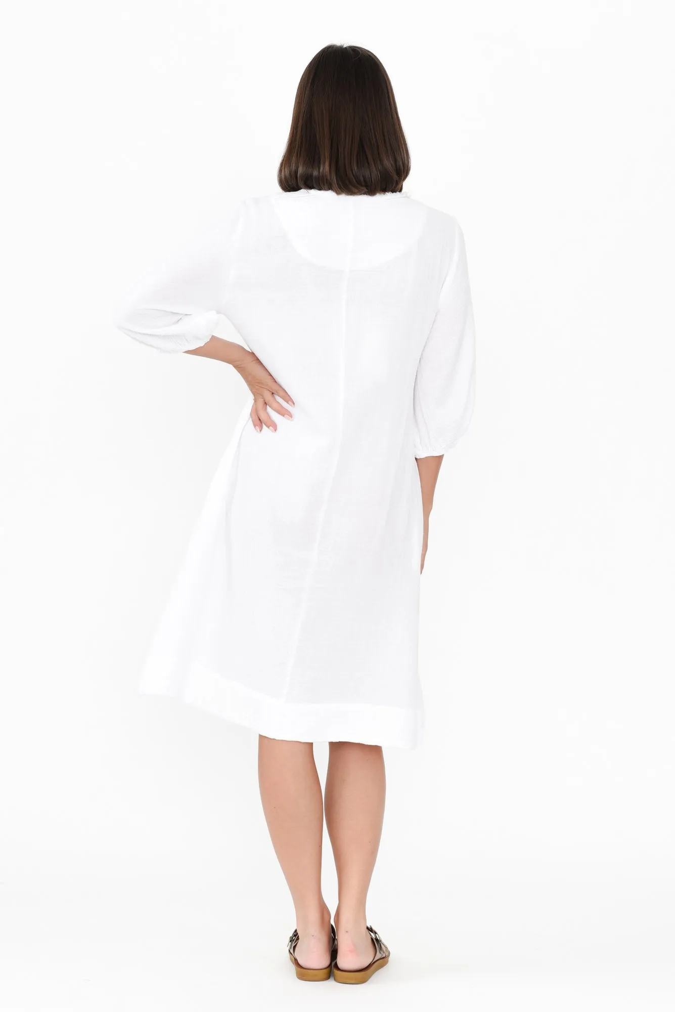 Cordelia White Cotton Cheesecloth Pocket Dress