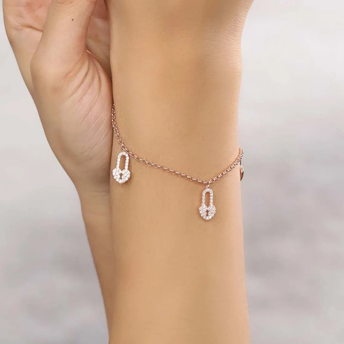 Cute Heart Lock Charm 925 Silver Bracelet