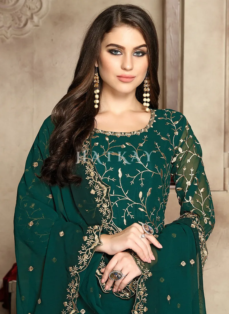 Dark Green Georgette Wedding Anarkali Suit