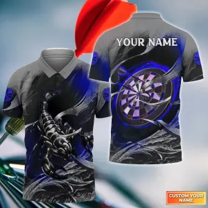 Dartboard Scorpion Personalized Name 3D Polo Shirt For Darts Player