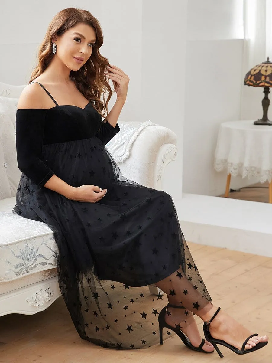 Formal Cold Shoulder 3/4 Sleeve Midi Maternity Dress