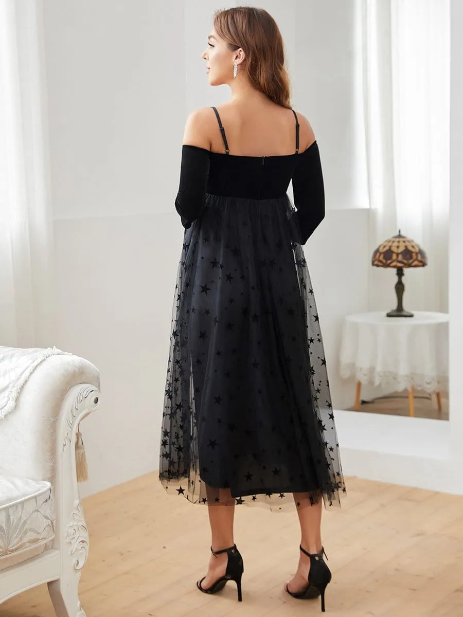 Formal Cold Shoulder 3/4 Sleeve Midi Maternity Dress