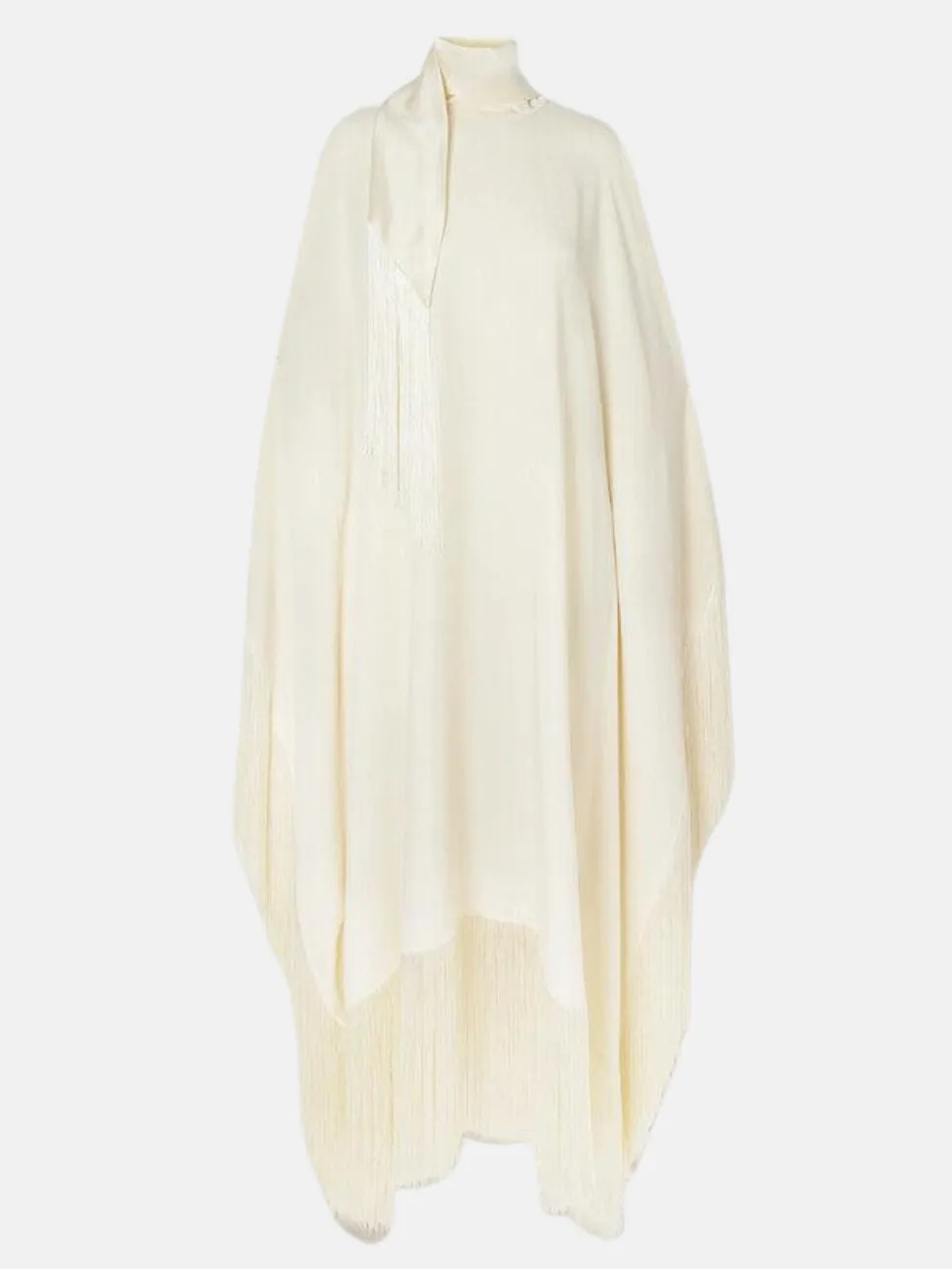 Fringed Crepe Kaftan in Ivory