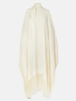 Fringed Crepe Kaftan in Ivory