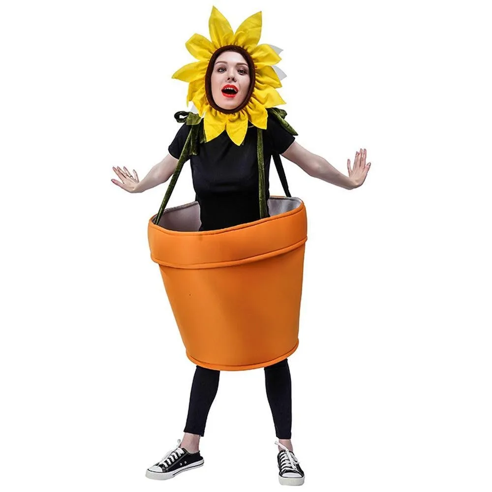 funny sun flower potted plant Festival Performance Stage Cosplay Costume for Adult