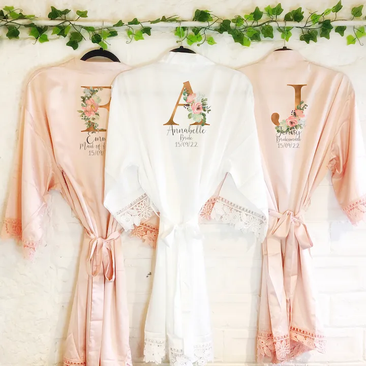 Gold & Pink Alphabet Lace Wedding Dressing Robe