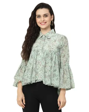 I ENTERPRISE Women's Georgette Green Hip Length Top|Tops for Women|Women's Top|Tops|Stylish Top|