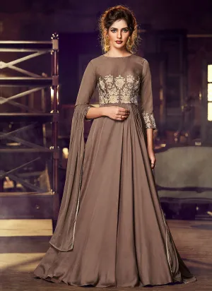 Light Brown Minimalist Embroidered Designer Gown