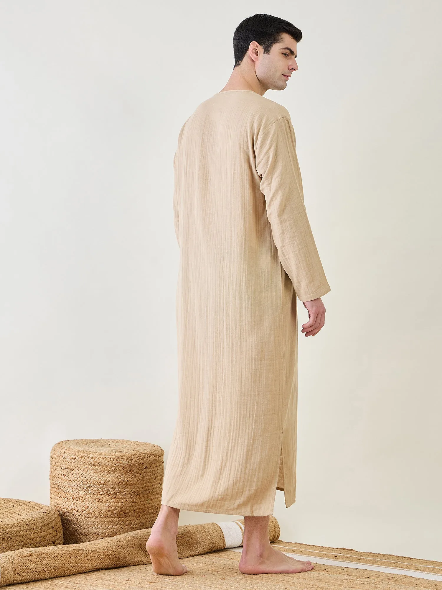 Mens Beige Cotton Kaftan Robe