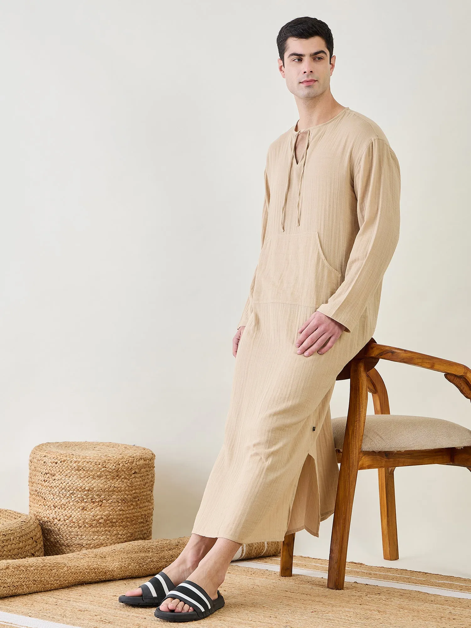 Mens Beige Cotton Kaftan Robe