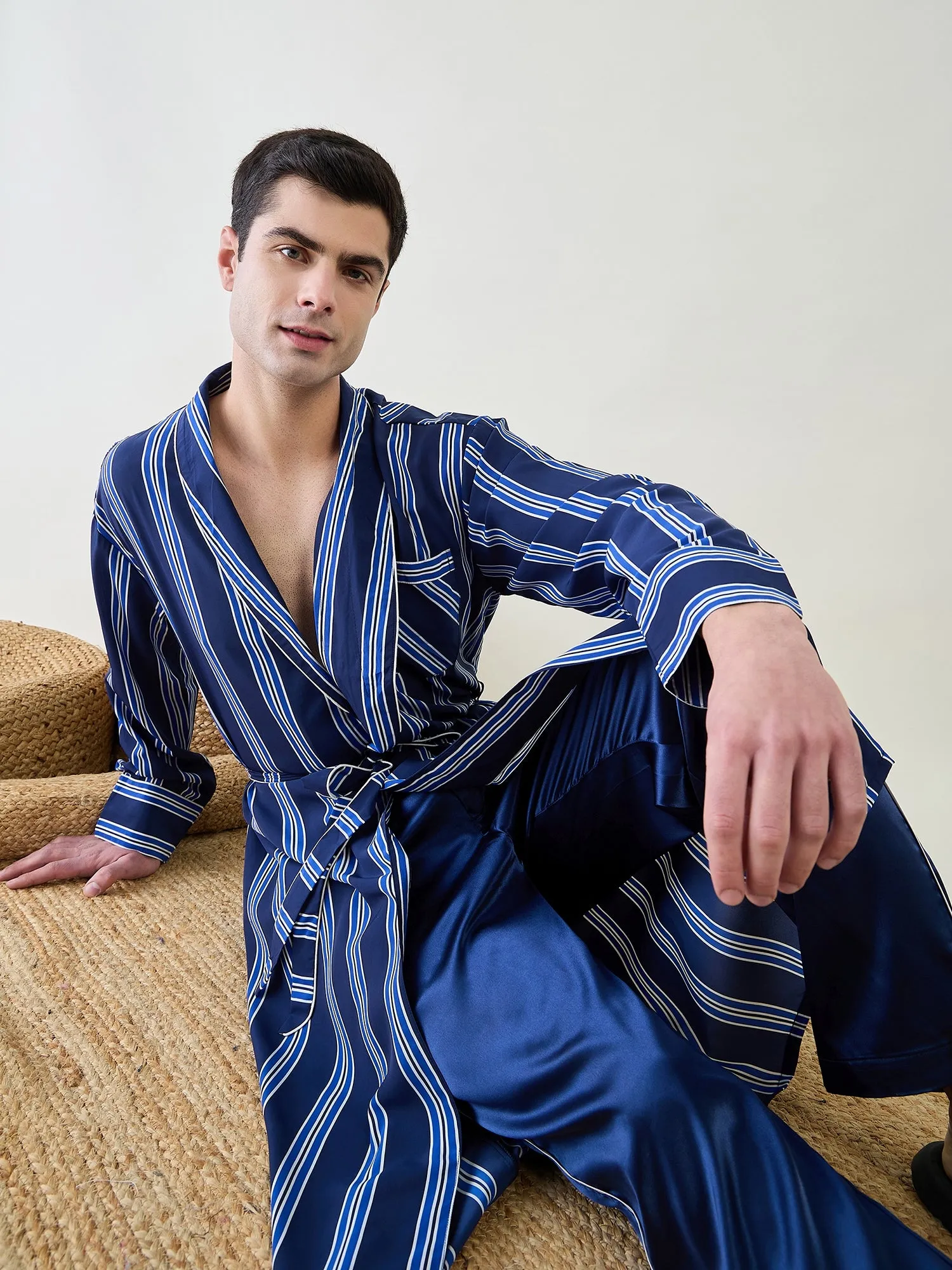 Mens Blue Striped Night Robe