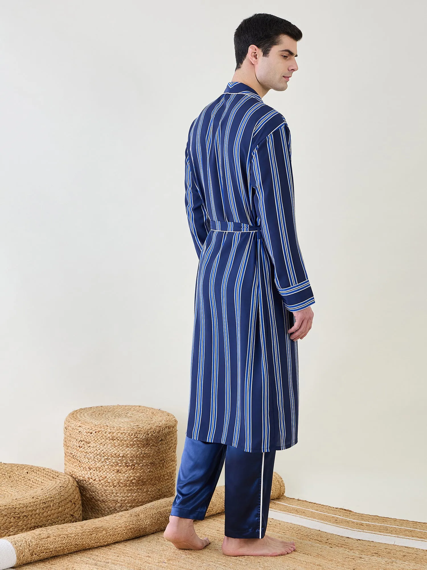 Mens Blue Striped Night Robe