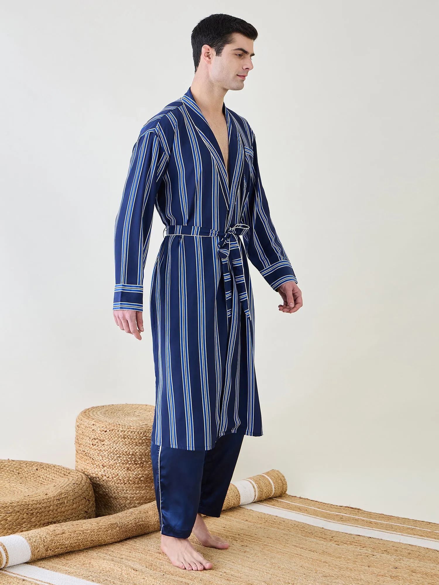 Mens Blue Striped Night Robe