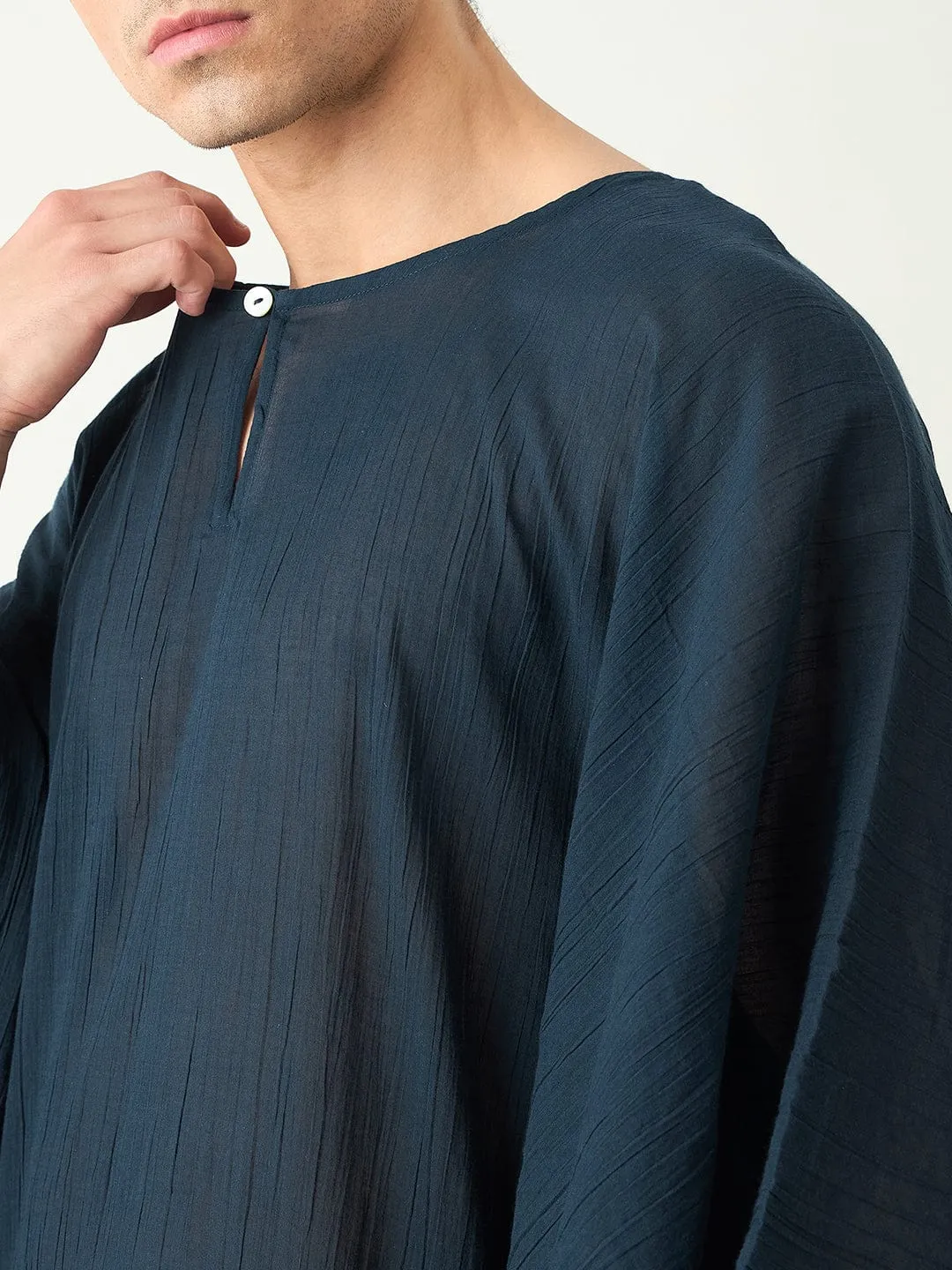 Mens Blue Textured Loungewear Kaftan Gown