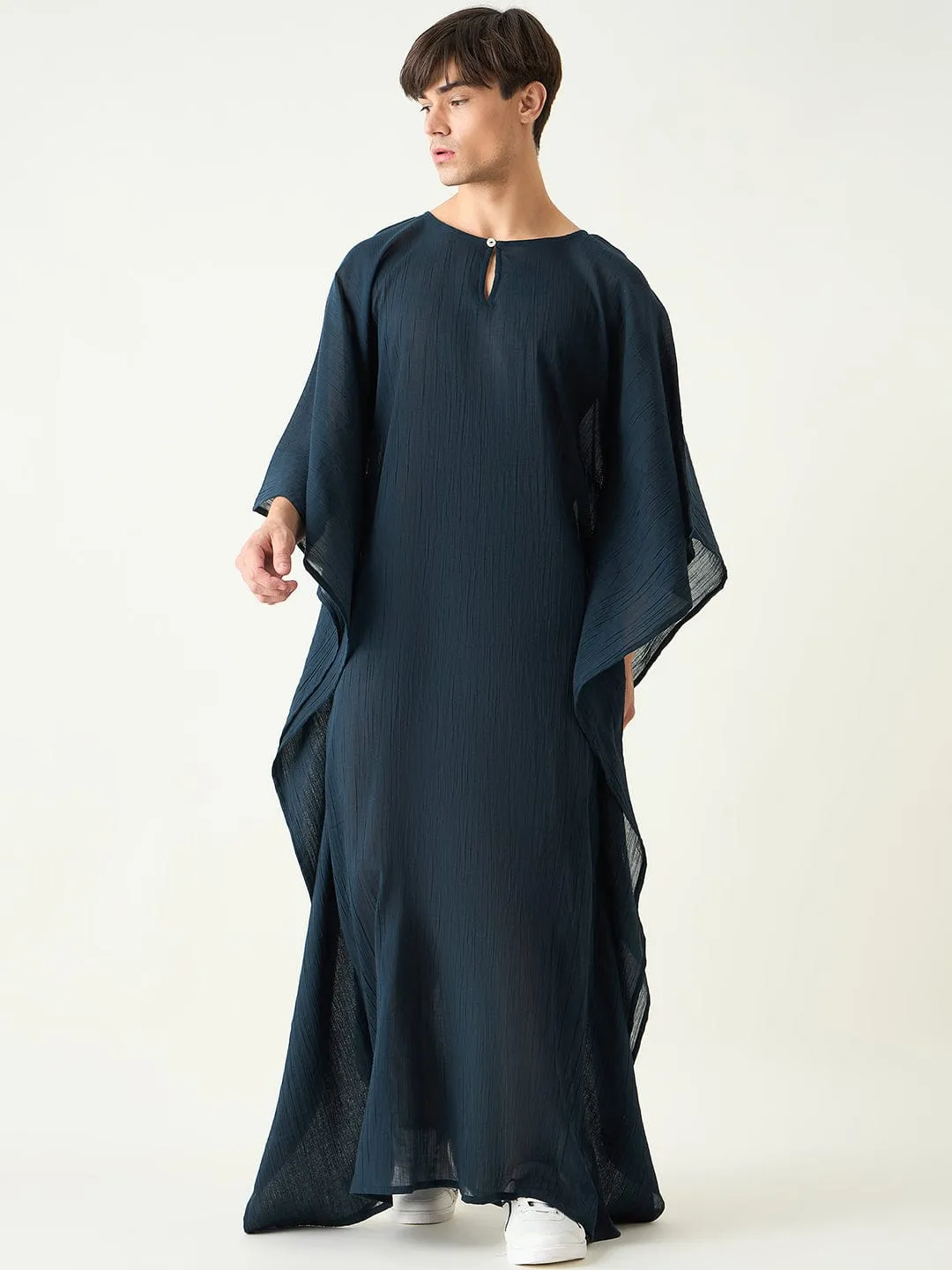 Mens Blue Textured Loungewear Kaftan Gown