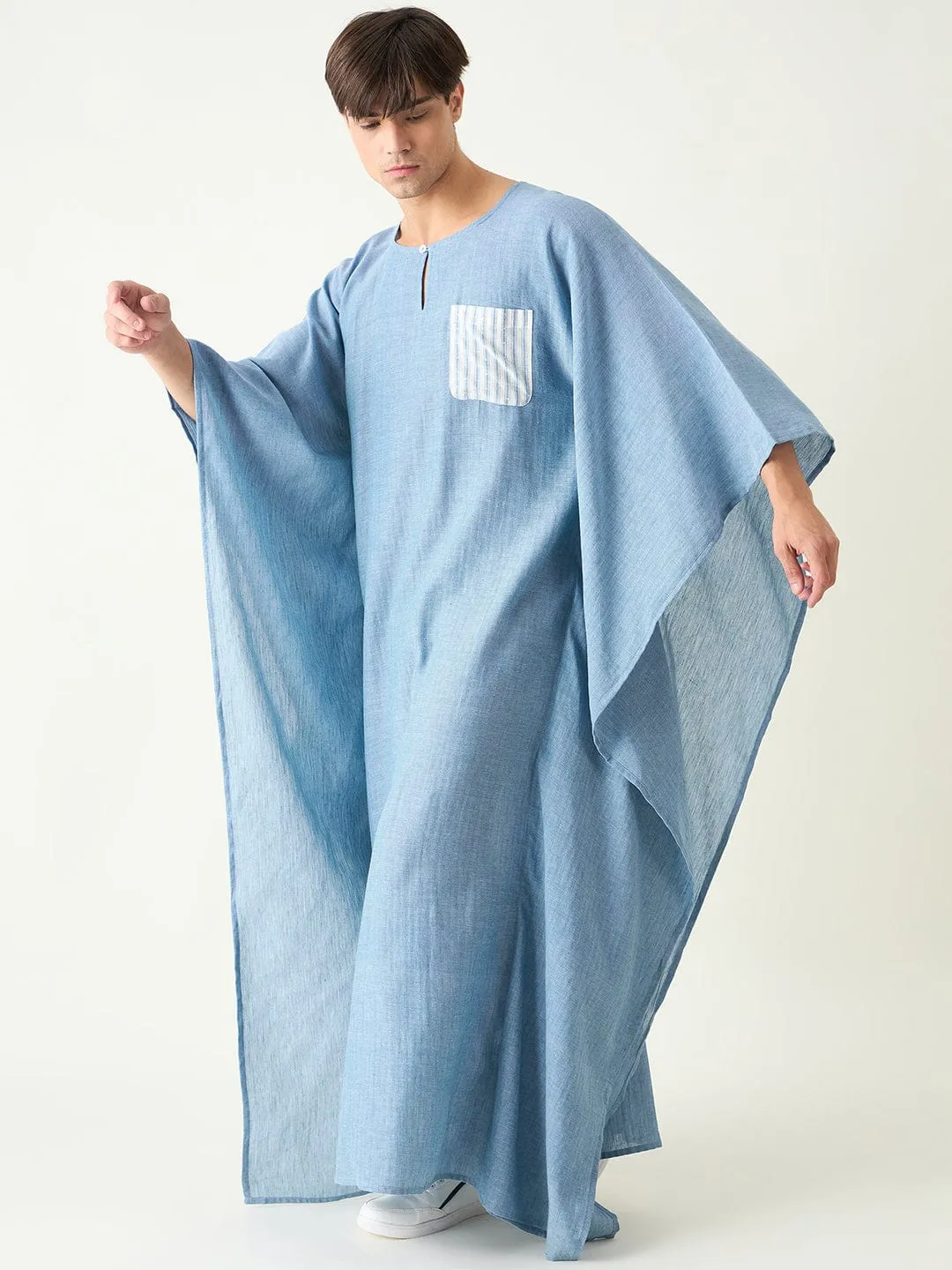 Mens Sky Blue Twill Loungewear Kaftan Gown