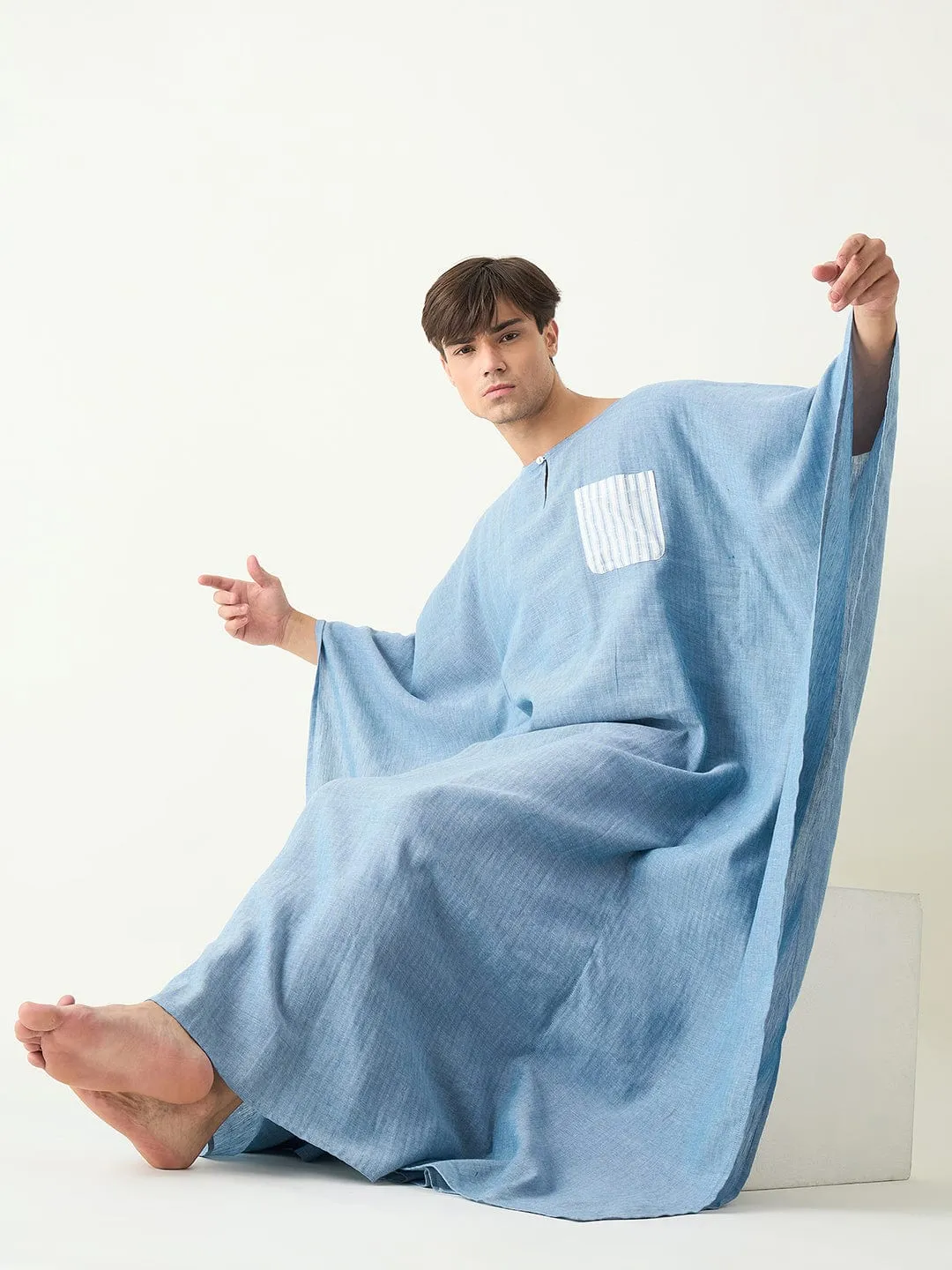 Mens Sky Blue Twill Loungewear Kaftan Gown