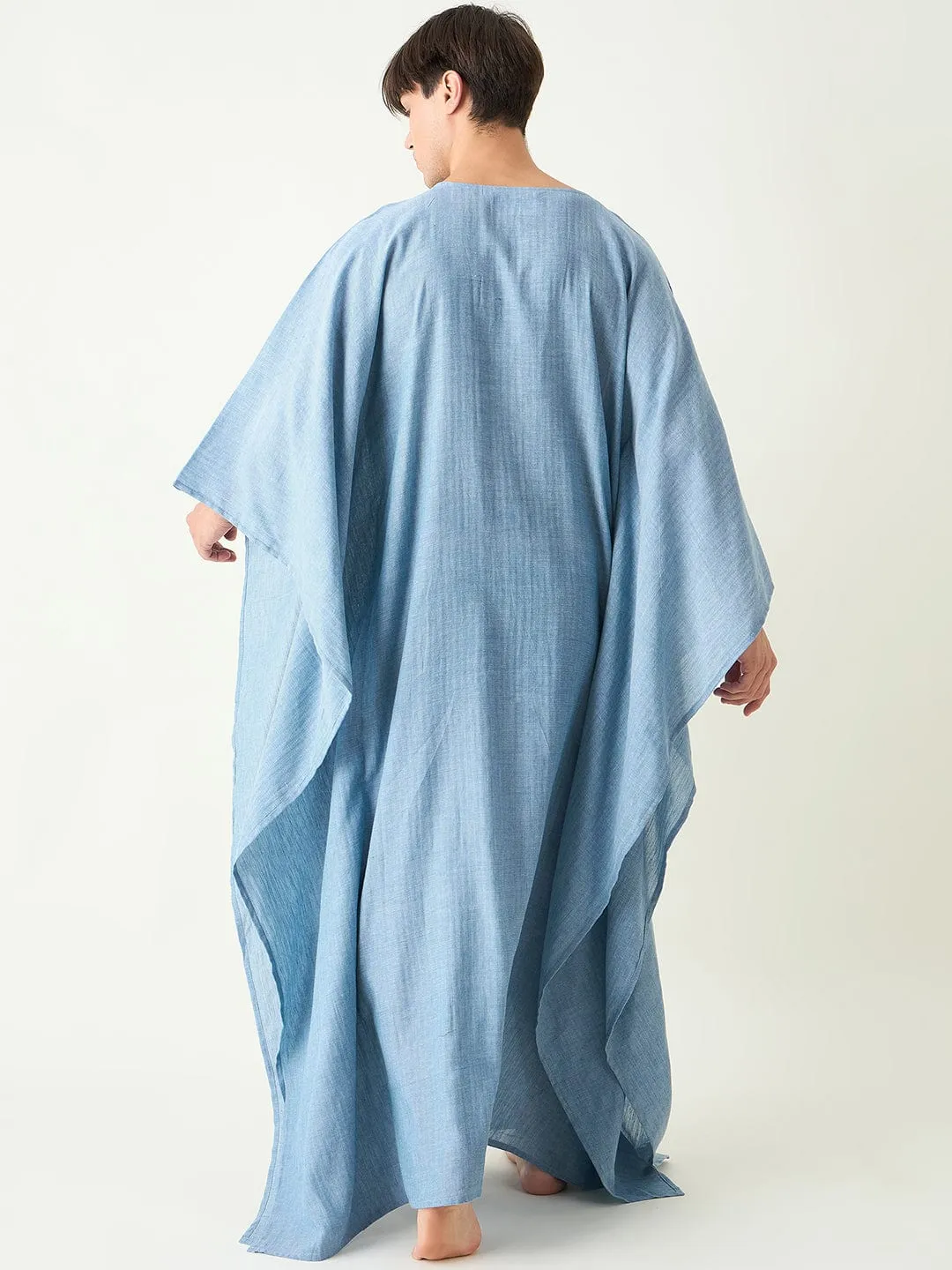 Mens Sky Blue Twill Loungewear Kaftan Gown