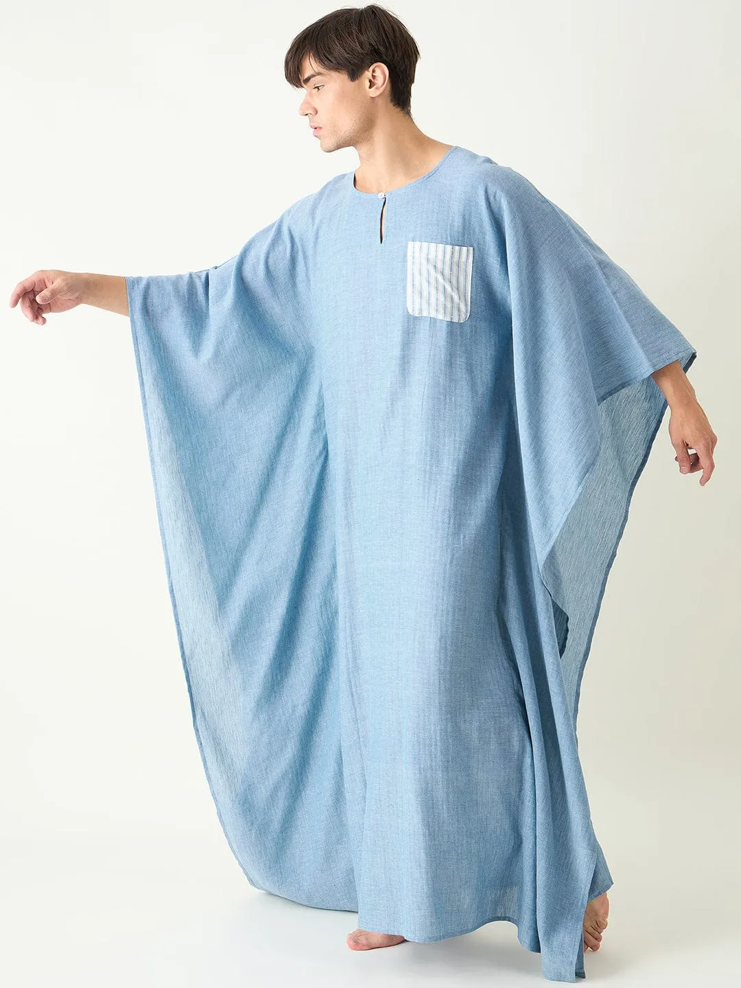 Mens Sky Blue Twill Loungewear Kaftan Gown