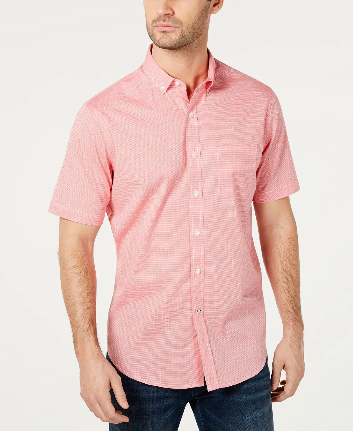 Men's Stretch Cotton Plaid Shirt Created for Macy's Club Room, Coral