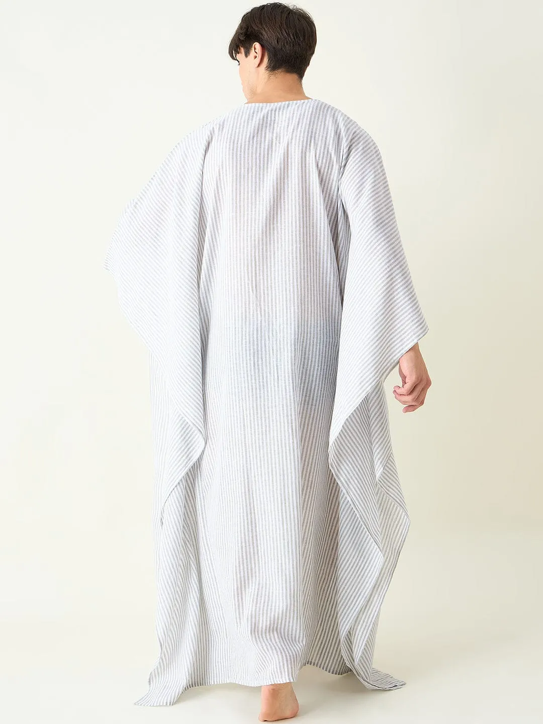 Mens White Striped Loungewear Kaftan Gown