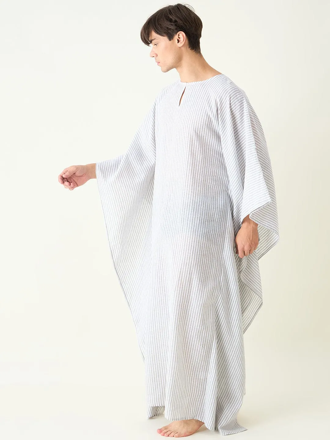 Mens White Striped Loungewear Kaftan Gown