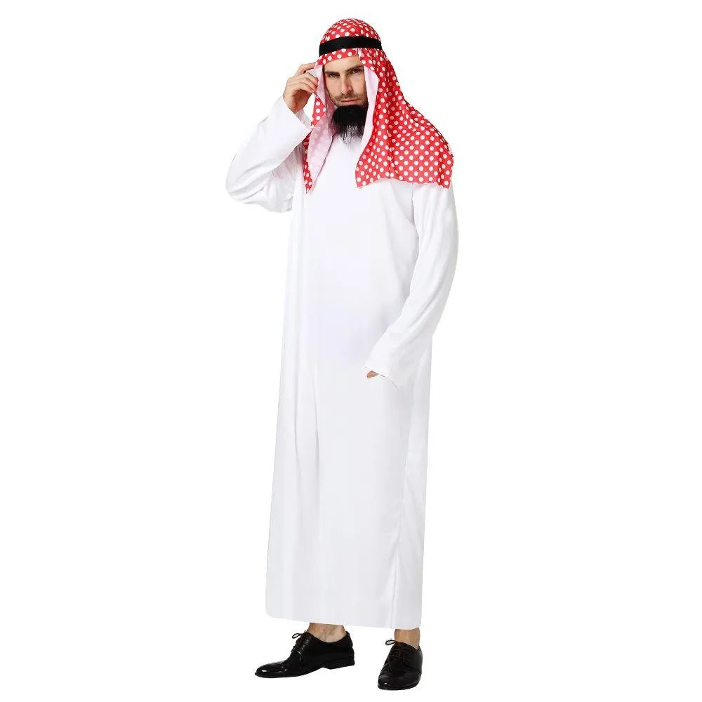 Middle East Dubai Prince adult male White Arab Red turban performance stage costume Cosplay