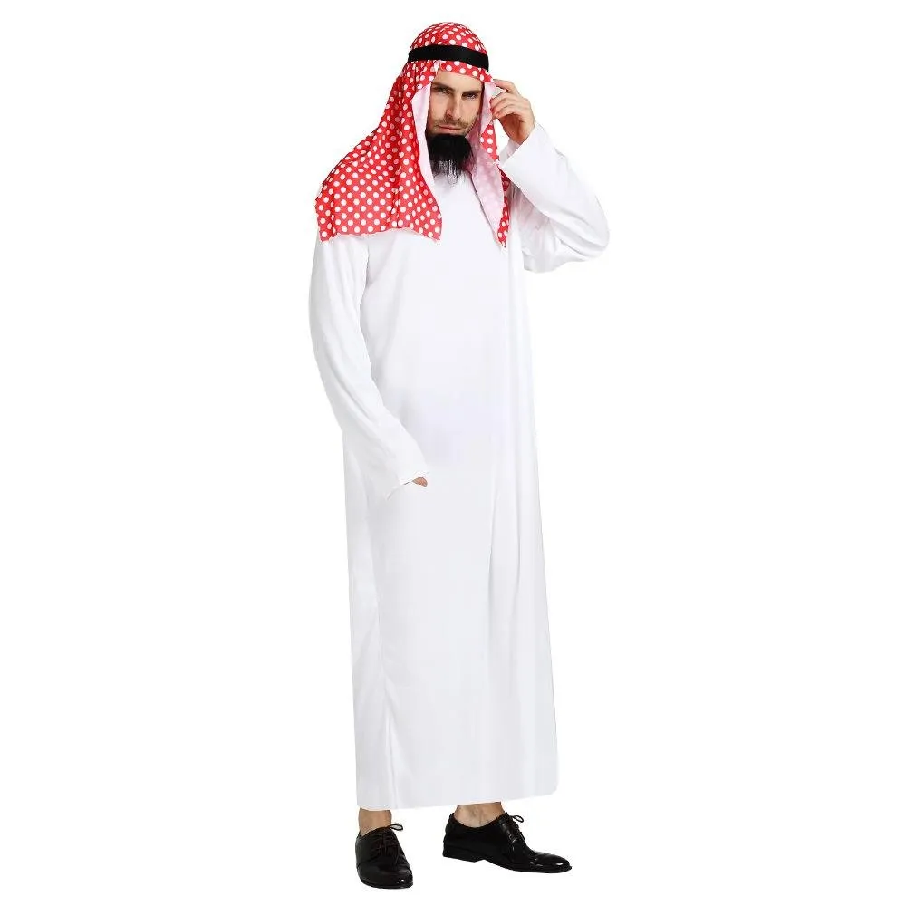 Middle East Dubai Prince adult male White Arab Red turban performance stage costume Cosplay