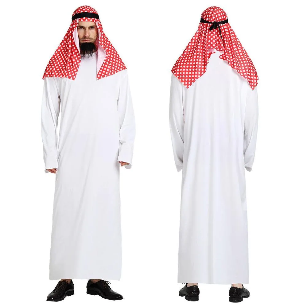 Middle East Dubai Prince adult male White Arab Red turban performance stage costume Cosplay