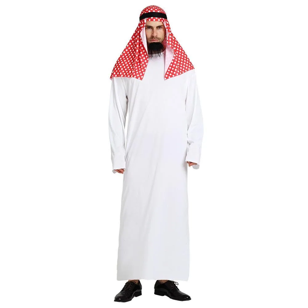 Middle East Dubai Prince adult male White Arab Red turban performance stage costume Cosplay