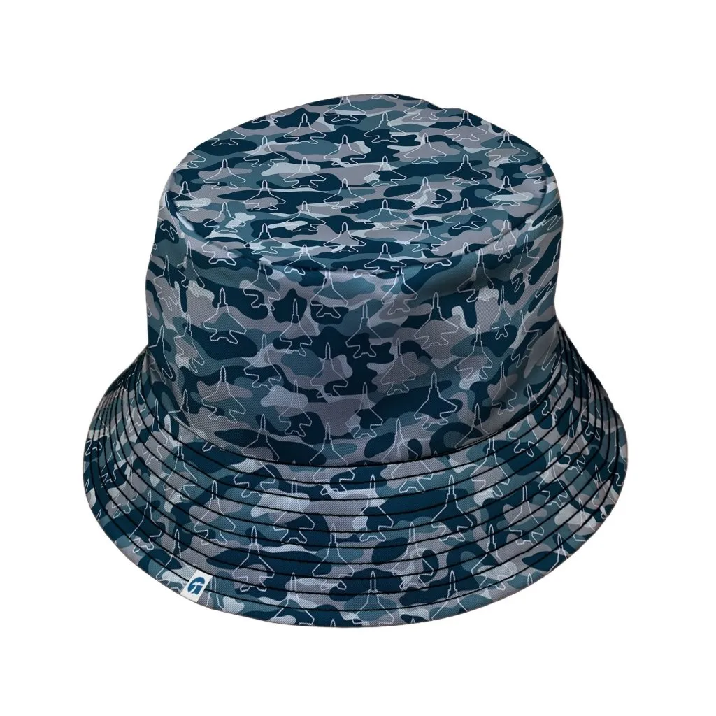 Military Fighter Jet Navy Camo Blue Bucket Hat