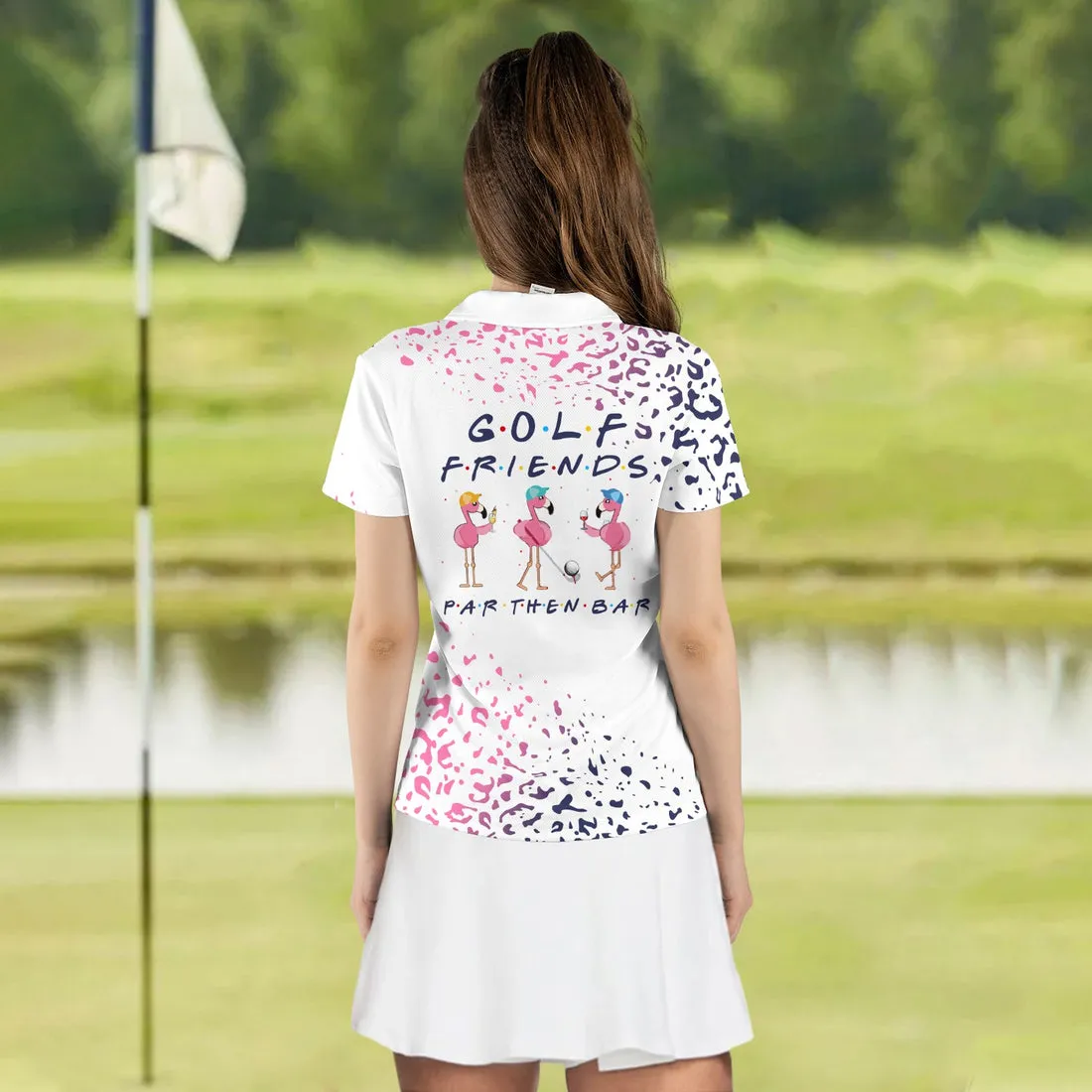 Personalized Name Golf Friends Par Then Bar Leopard Flamingo Women Polo Shirt